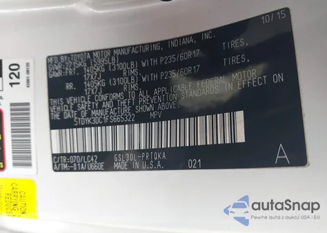 2015 Toyota Sienna Xle/Limited z USA, uszkodzony, nr VIN 5TDYK3DC1FS665322